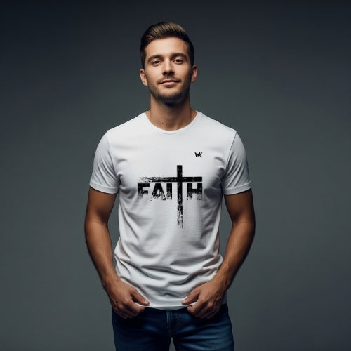 Unisex Cloud White FAITH Graphic Printed Basic T-Shirt