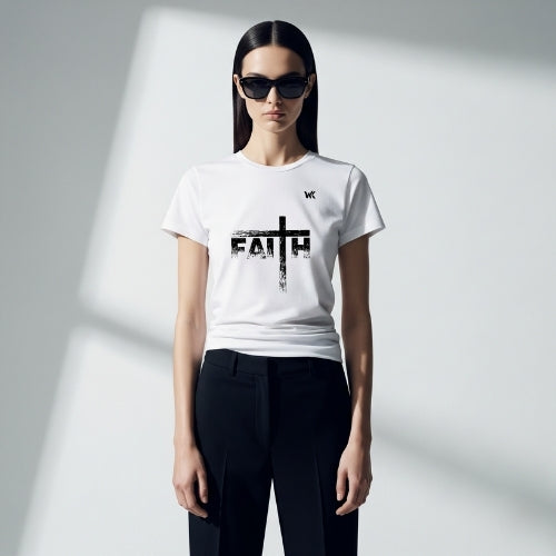 Unisex Cloud White FAITH Graphic Printed Basic T-Shirt