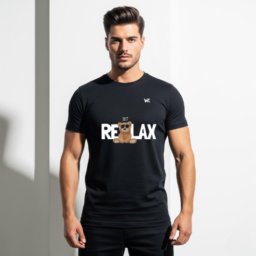 Unisex Jet Black JUST RELAX Graphic Printed Basic T-Shirt