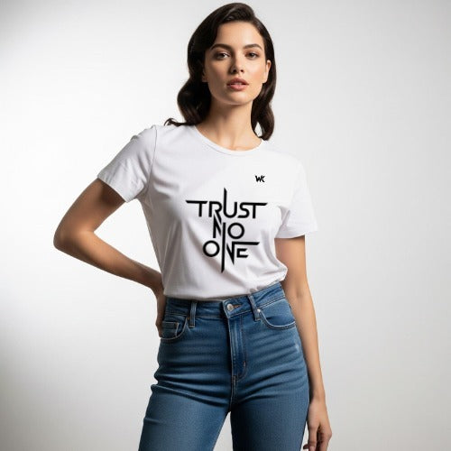 Unisex Arctic White TRUST NO ONE Graphic Printed Basic T-Shirt