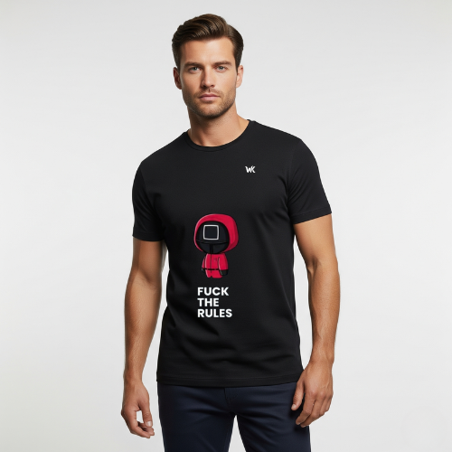 Unisex Rebel Black F*CK THE RULES Graphic Printed Basic T-Shirt