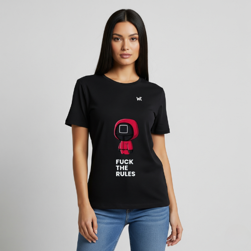 Unisex Rebel Black F*CK THE RULES Graphic Printed Basic T-Shirt