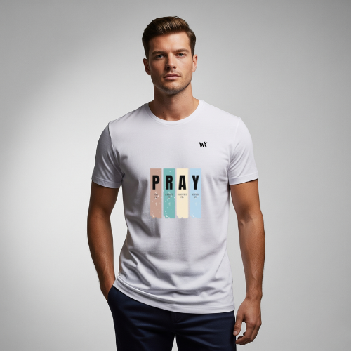 Unisex Pure White PRAY Graphic Printed Basic T-Shirt