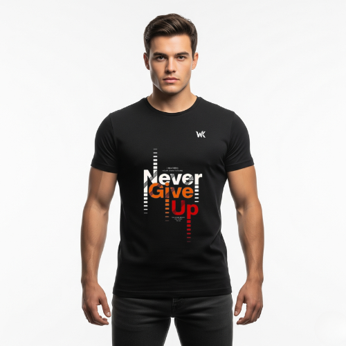 Unisex Obsidian Black NEVER GIVE UP Graphic Printed Basic T-Shirt