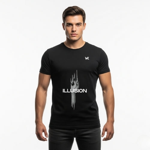 Unisex Obsidian Black ILLUSION Graphic Printed Basic T-Shirt
