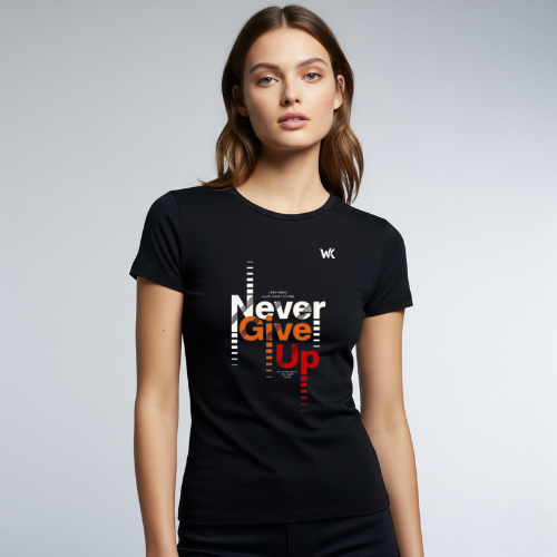 Unisex Obsidian Black NEVER GIVE UP Graphic Printed Basic T-Shirt