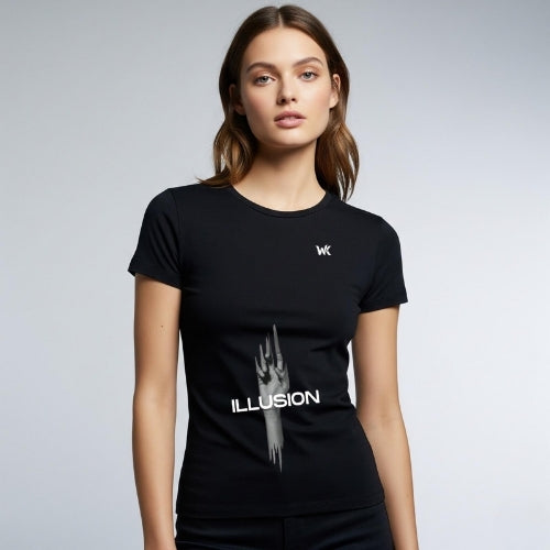Unisex Obsidian Black ILLUSION Graphic Printed Basic T-Shirt