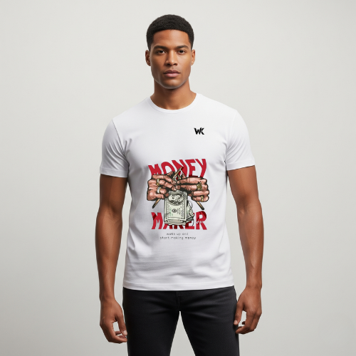 Unisex Ice White MONEY MAKER Graphic Printed Basic T-Shirt