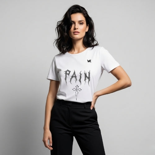 Unisex Arctic White PAIN Graphic Printed Basic T-Shirt