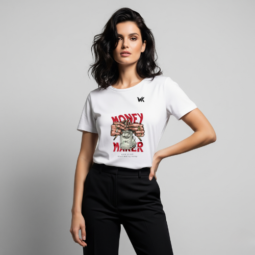 Unisex Ice White MONEY MAKER Graphic Printed Basic T-Shirt