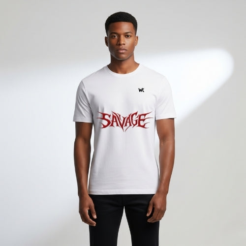 Unisex Frost White SAVAGE Graphic Printed Basic T-Shirt