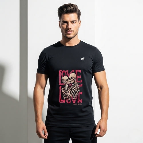 Unisex Noir Black LOVE Graphic Printed Basic T-Shirt
