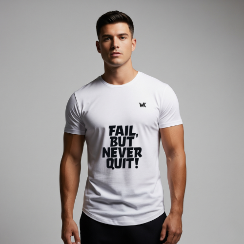 Unisex Arctic White Fail But Never Quit Graphic Printed Basic T-Shirt