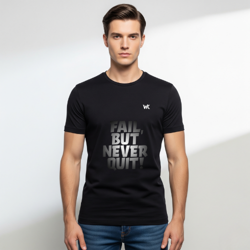 Unisex Eclipse Black Fail But Never Quit Graphic Printed Basic T-Shirt