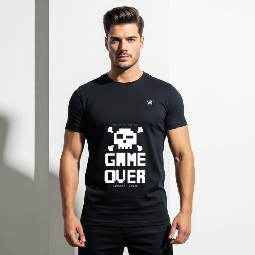 Unisex Midnight Black GAME OVER Graphic Printed Basic T-Shirt