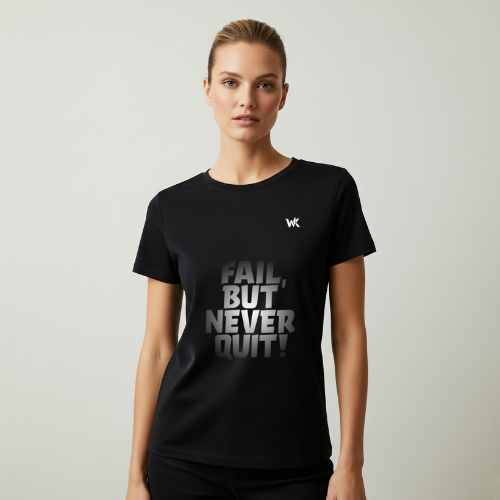 Unisex Eclipse Black Fail But Never Quit Graphic Printed Basic T-Shirt