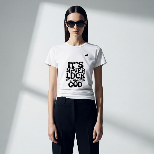 Unisex Ivory White It's Never Luck It's Always God Graphic Printed Basic T-Shirt