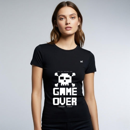 Unisex Midnight Black GAME OVER Graphic Printed Basic T-Shirt