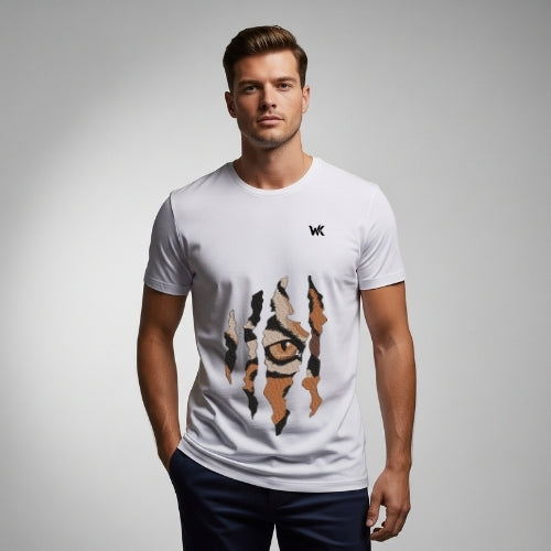 Unisex Glacier White TIGER EYES Graphic Printed Basic T-Shirt