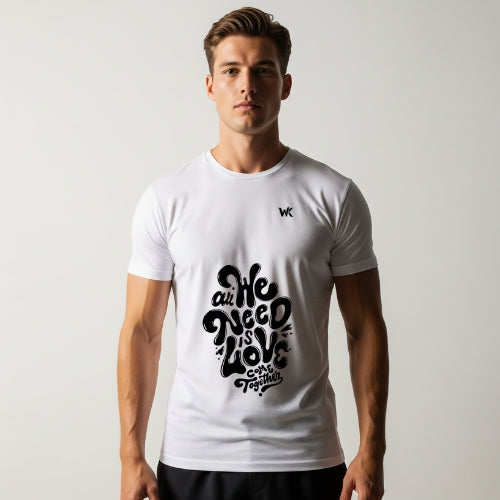 Unisex Pearl White All We Need Is Love Graphic Printed Basic T-Shirt