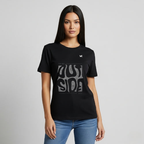 Unisex Phantom Black Think Outside The Box Graphic Printed Basic T-Shirt