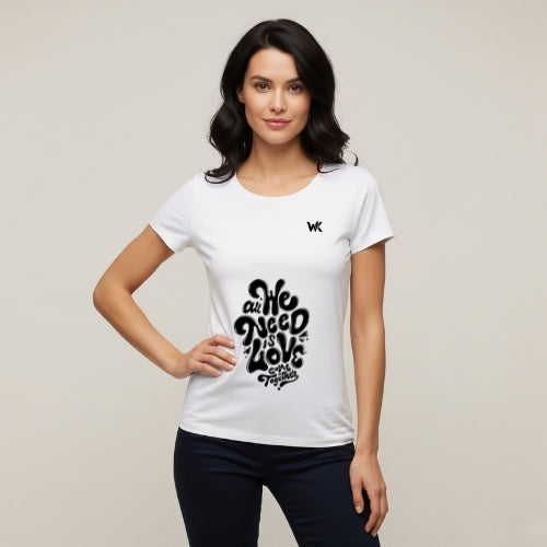 Unisex Pearl White All We Need Is Love Graphic Printed Basic T-Shirt