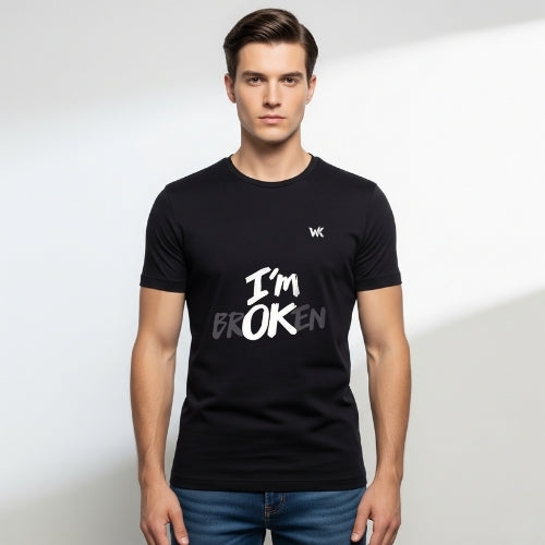 Unisex Phantom Black I’M BROKEN Graphic Printed Basic T-Shirt
