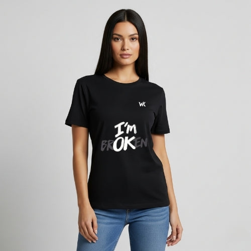 Unisex Phantom Black I’M BROKEN Graphic Printed Basic T-Shirt