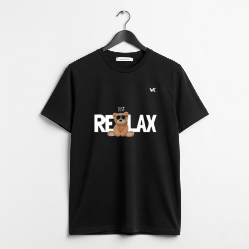 Unisex Jet Black JUST RELAX Graphic Printed Basic T-Shirt