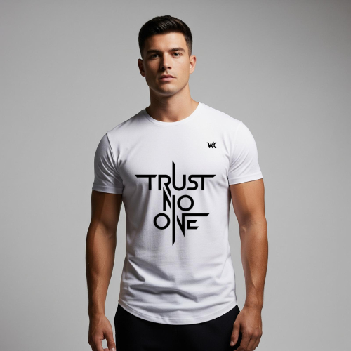 Unisex Arctic White TRUST NO ONE Graphic Printed Basic T-Shirt