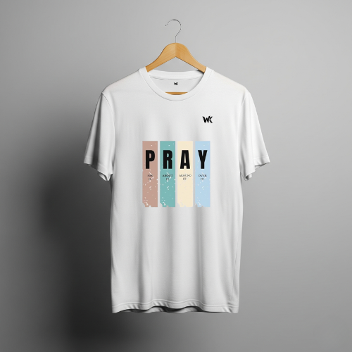 Unisex Pure White PRAY Graphic Printed Basic T-Shirt