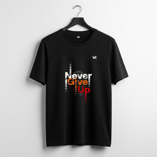 Unisex Obsidian Black NEVER GIVE UP Graphic Printed Basic T-Shirt