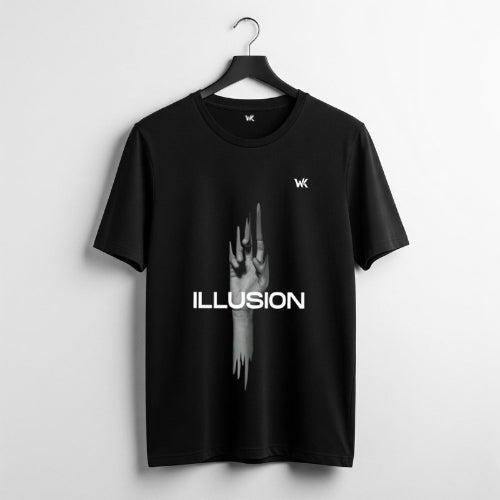 Unisex Obsidian Black ILLUSION Graphic Printed Basic T-Shirt