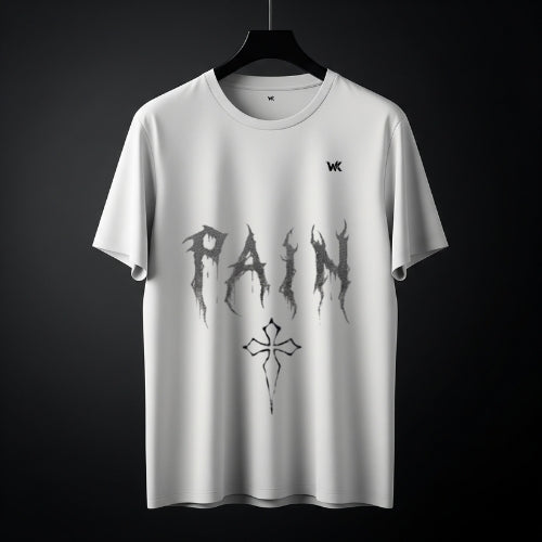 Unisex Arctic White PAIN Graphic Printed Basic T-Shirt