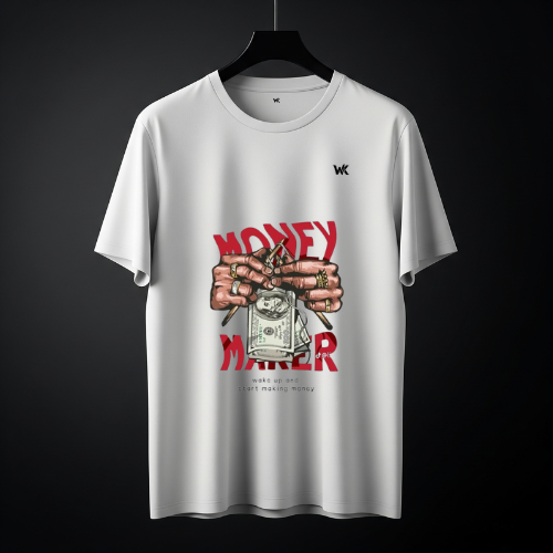 Unisex Ice White MONEY MAKER Graphic Printed Basic T-Shirt