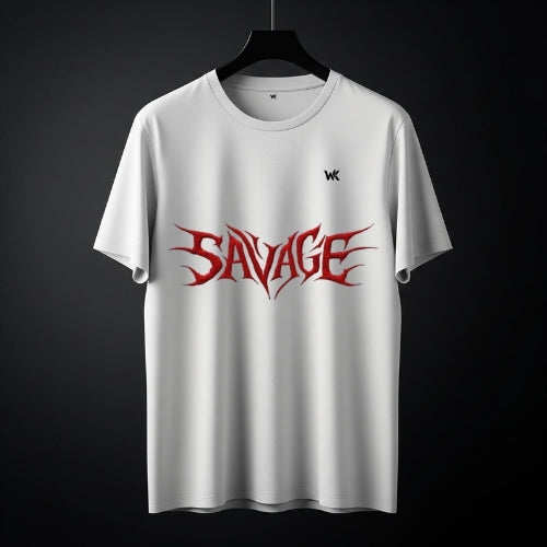 Unisex Frost White SAVAGE Graphic Printed Basic T-Shirt