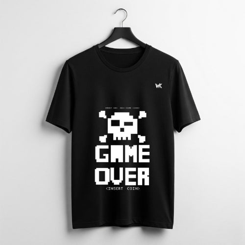 Unisex Midnight Black GAME OVER Graphic Printed Basic T-Shirt