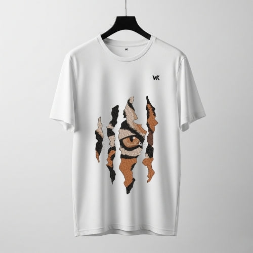 Unisex Glacier White TIGER EYES Graphic Printed Basic T-Shirt