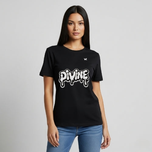 Unisex Obsidian Black Divine Graphic Printed Basic T-Shirt
