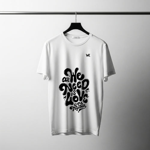 Unisex Pearl White All We Need Is Love Graphic Printed Basic T-Shirt