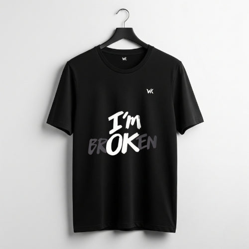 Unisex Phantom Black I’M BROKEN Graphic Printed Basic T-Shirt